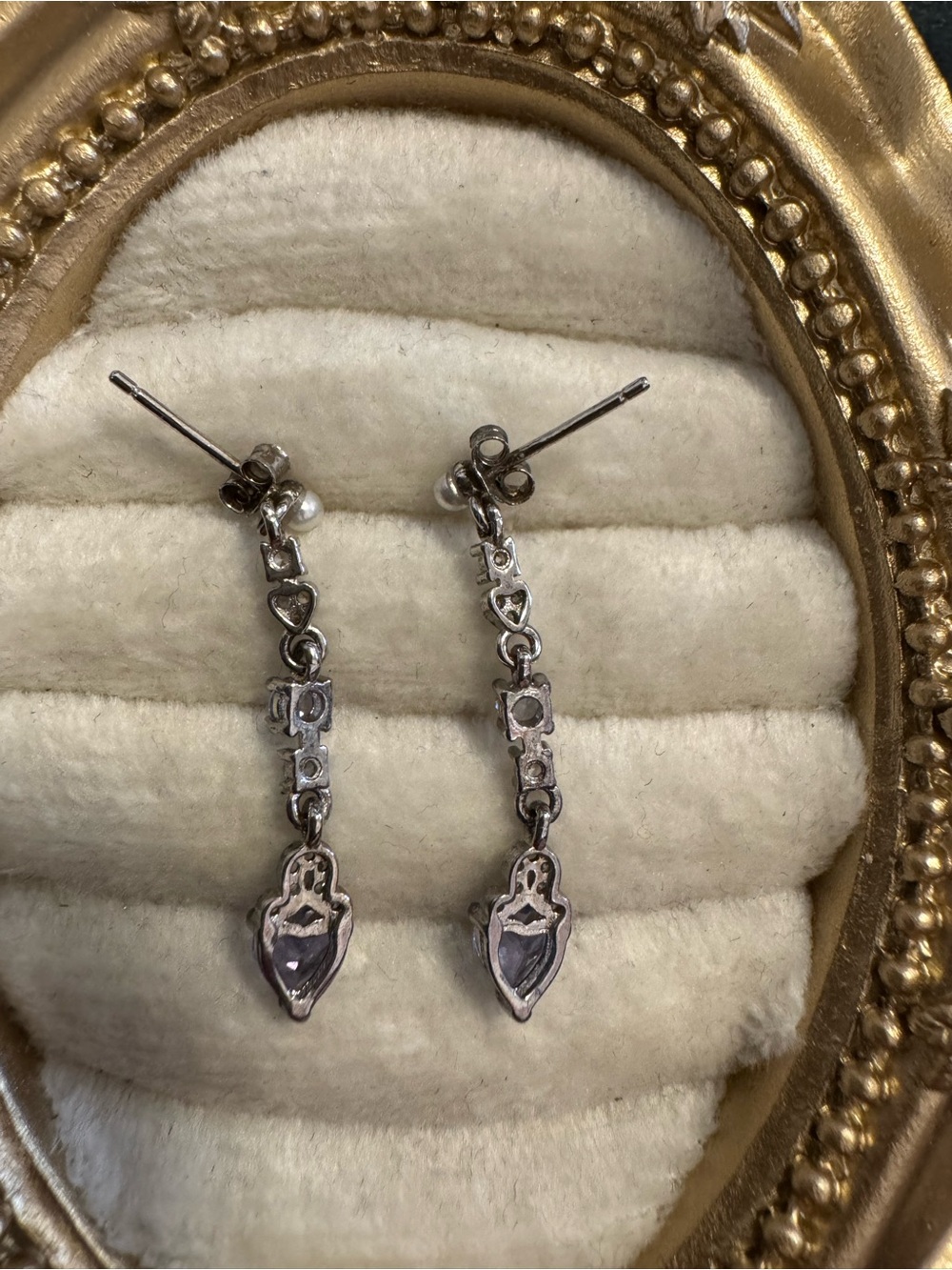 S925 tanzanite dangly earrings heart shape blue seed pearl - Picture 3 of 5
